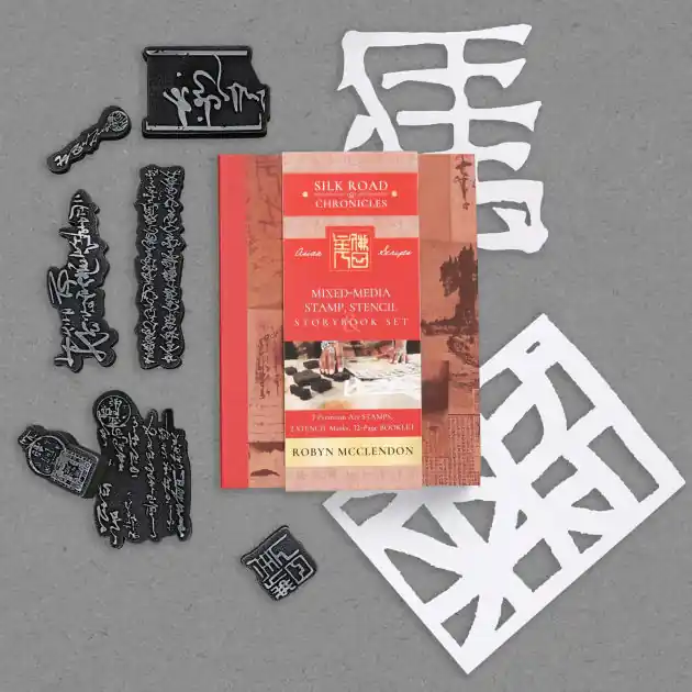 Mixed-Media Stamp, Stencil, and Storybook Set Asian Scripts: 7 Premium Art Stamps, 2 Stencil Masks, and 32-Page Instruction Booklet; Great for Gel Plate Printing Discount