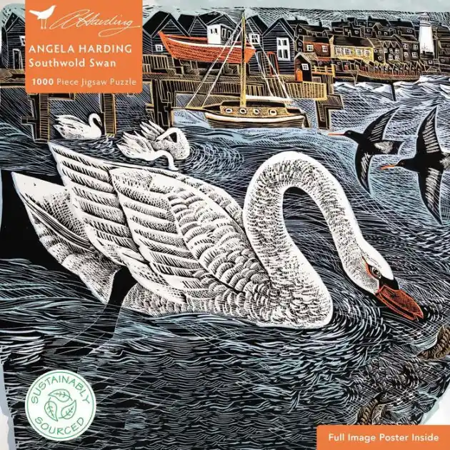 Adult Sustainable Jigsaw Puzzle Angela Harding: Southwold Swan: 1000-pieces. Ethical, Sustainable, Earth-friendly Same Day Shipping
