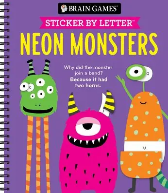 Worldwide Shipping Brain Games - Sticker by Letter: Neon Monsters (20 Images to Sticker + Jokes!)